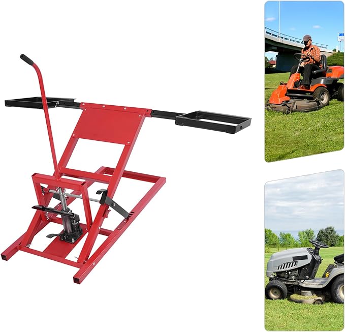Lawn Mower Lift, 500Lbs Lawn Mower Lift Carbon Steel Hydraulic Lift Jack Lawnmower Lift Tool Adjustable Lawnmower Lifts w/Hydraulic Foot Pedal for Garden Tractors All-Terrain Maintenance and Repair
