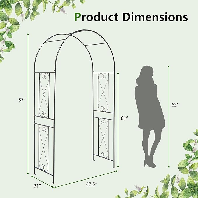 Moccha Garden Arch, 7.2Ft Metal Arbor for Climbing Plants, Vines, Roses, Outdoor Pergola Trellis with Stakes, Wide Garden Archway Arbor Trellis for Lawn Wedding Bridal Party Decoration Ceremony