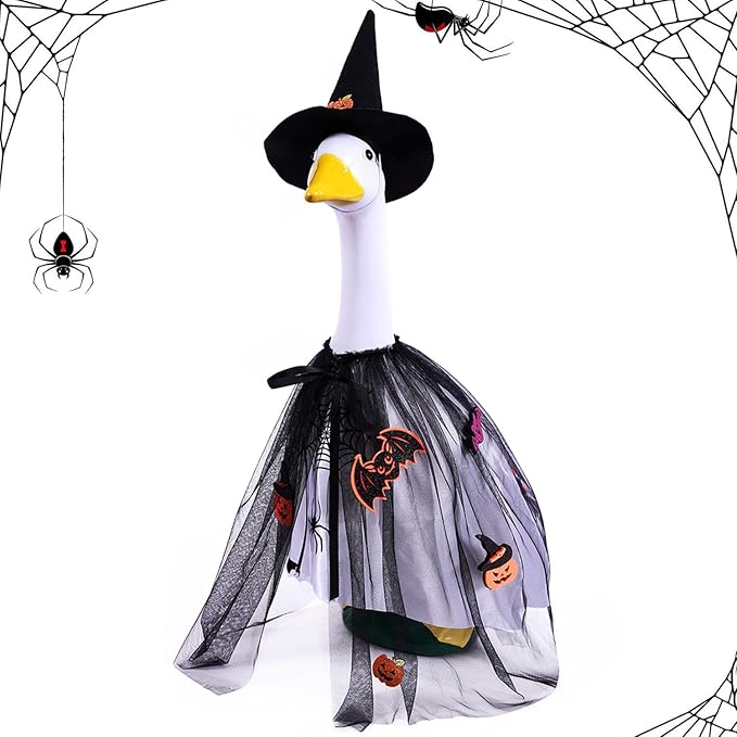 AZYM Halloween Porch Goose Outfits,2 Pcs/Set Pumpkin Bat Spider Cape Yard Goose Statue Clothes for 23" Statue Patio Lawn Garden Halloween Decoration