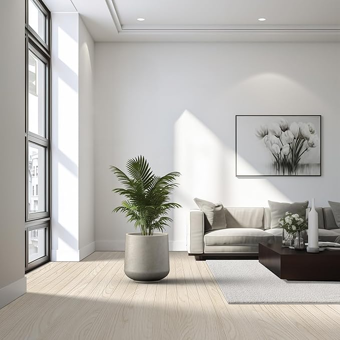 Kante 15.3" Dia Round Concrete Planter, Outdoor Indoor Large Plant Pots Containers with Drainage Hole and Rubber Plug for Home Garden Patio, Buff Concrete