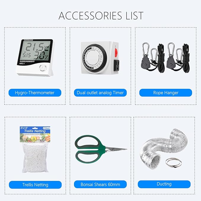 Grow Tent Complete Kit 300W LED Grow Light Full-Spectrum Indoor Hydroponics 32"X32"X63" Grow Tent 4" Ventilation Kit with Hangers,Hygrometer, Shear, Timer,Trellis Netting Full Setup