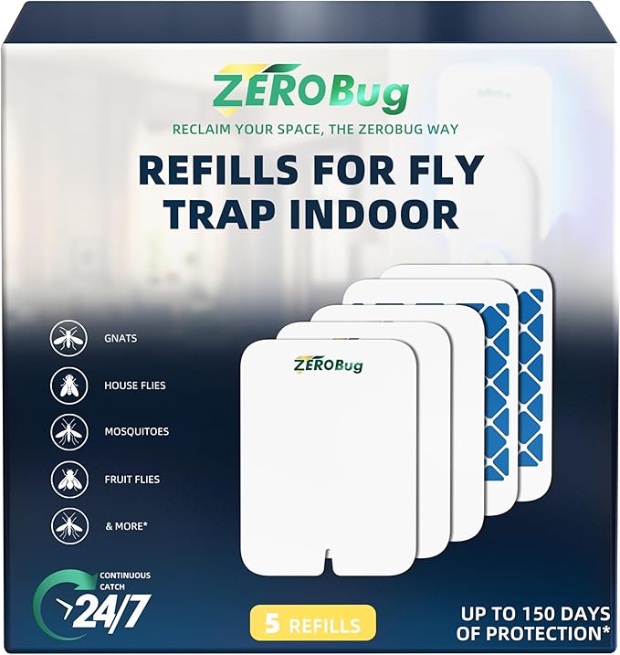 Flying Insect Trap Refill 5 Pcs, Capture House & Fruit Fly, Gnat, Mosquito and More, Plug in Bug Catcher & Killer for Indoor