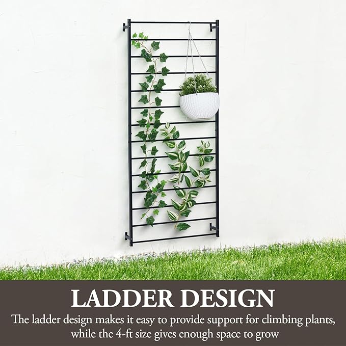 MyGift 4 Ft Tall Trellis, Black Metal Wall Mounted Garden Trellis for Climbing Plants Outdoor/Indoor, Large Wall Support Frame for Hanging Planters (2, Black)
