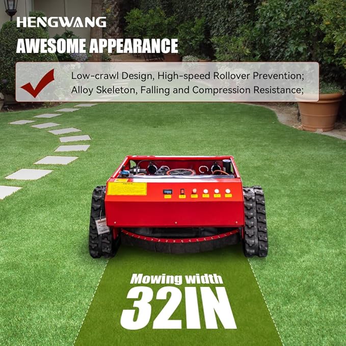 Remote Control Lawn Mower 16HP 50° Climbing Adjustable Mowing Height Track Drive All Terrain Grass Cutter Yard Mower (HW 452 80L)