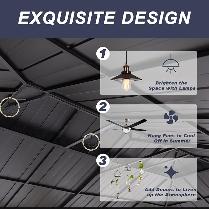 CHARMELEON 12'x20' Cedar Wood Gazebo Hardtop - Wooden Gazebos with Dual Metal Roof - Permanent Outdoor Gazebo - Large All Weather Patio Gazebo for Backyard, Deck & Garden - with Curtains & Netting