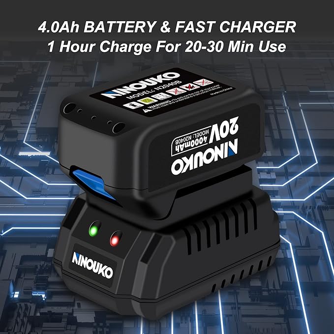 Leaf Blower Cordless, 20V Electric Cordless Leaf Blower with 4000mAh Battery and Charger, 2 Speed Modes, Lightweight Battery Powered Leaf Blowers for Lawn Care, Patio, Blowing Leaves and Snow