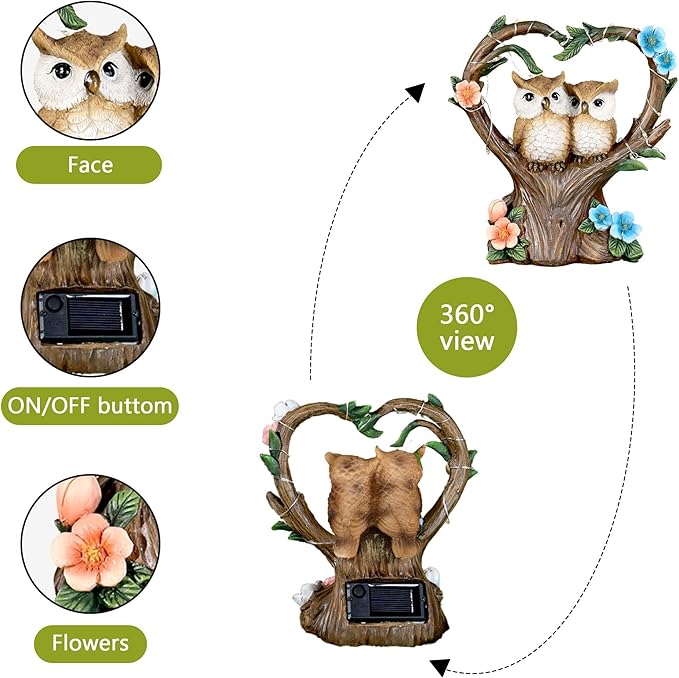 Solar Garden Owl Statue With LED Lights for Patio Lawn Ornaments, Indoor Outdoor Decor Waterproof Gift for Owl Lovers 7''