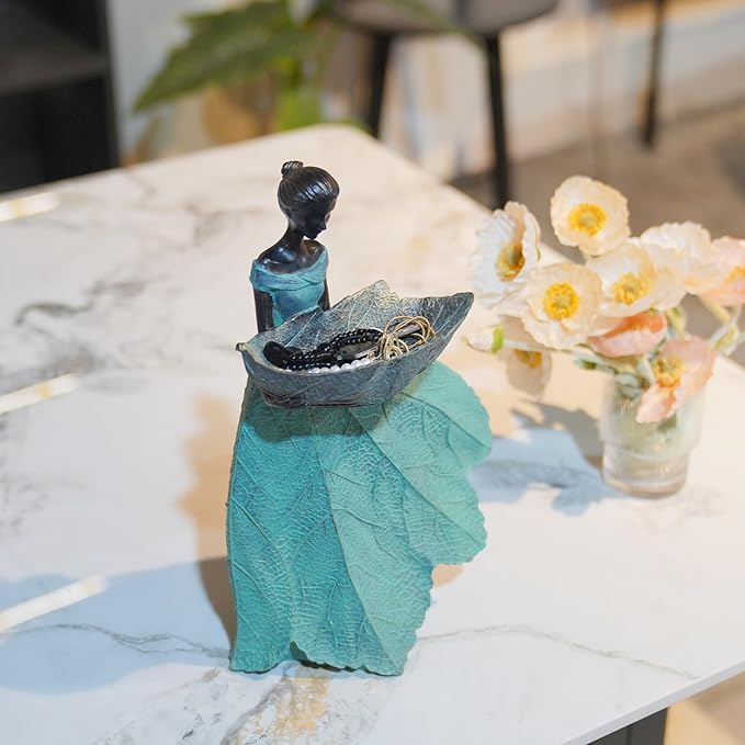 DiliComing Fairy Garden Statue Bird Feeder - 12 Inch Fairy Statue for Home Decoration, Resin Outdoor Statues for Garden Decoration, Best Bird Feeder Garden Gift for Women (Green)