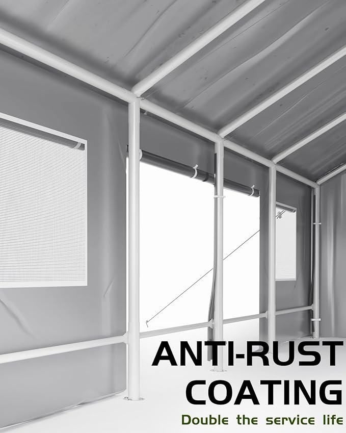 DEXSO 25'x13'x11' Windproof Carport Heavy Duty, 20 GA. Reinforced Poles & 14 mil PE Canopy, Extra Large Anti-High Wind Portable Garage for Full-Sized Pickup Truck and Bass Boat, Grey