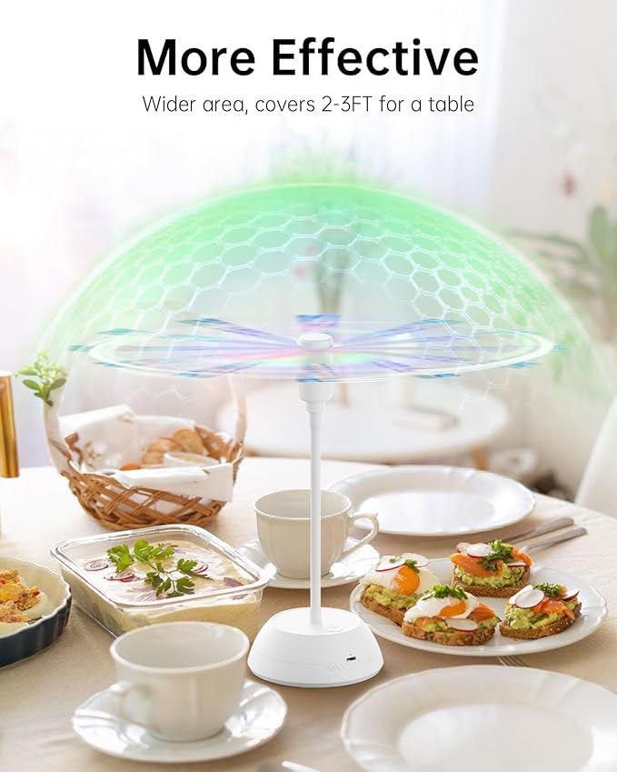 4PCS Food Fan for Table, 2000mAh Rechargeable Portable Tabletop Fans with Holographic Blades and 360° Goose-Neck, Table Food Spinner Quiet for Picnic, Home, Party, BBQ(White)