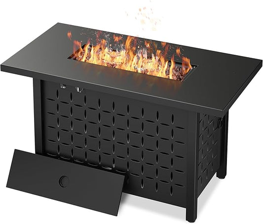 Vongrasig 43 inch Gas Fire Pit Table, 50,000 BTU Outdoor Rectangular Propane Firepit Table with Lid, Glass Wind Guard, Lava Rock, 2 in 1 Firepit Table for Outside, Patio, Deck, Garden, Backyard