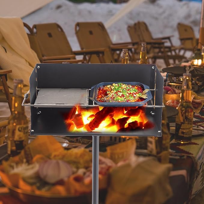 Park-Style Charcoal Grill Heavy Duty Steel Outdoor BBQ Grill with Grate and Single Post Outdoor Cooking Backyard Barbecues Camp Grilling 16x16x8 Inch