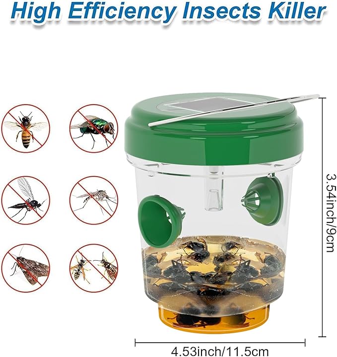 Wasp Traps for Hunting Wasps, Bees, Hornets, Insects, Yellow Jacket Traps, Wasp Trap Catcher, Reusable Solar Powered Hanging for Outdoor, 4 Packs