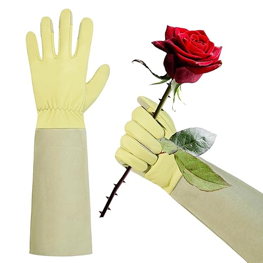 HLDD HANDLANDY Rose Pruning Gardening Gloves Long Sleeve Puncture Proof Gloves with Forearm Protection for Women and Men, Light Yellow, XL