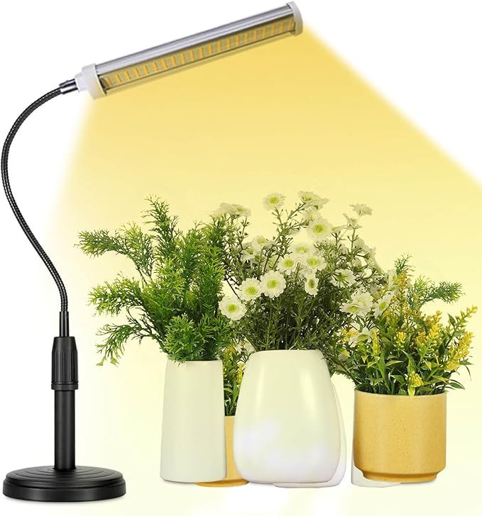 Grow Lights for Indoor Plants 10 inch Lamp Full Spectrum Desk LED Grow Light with Base For Indoor Plant Growing Lamp, Adjustable Gooseneck, Suitable Plants Growth (Without USB Plug) (105 LEDS)