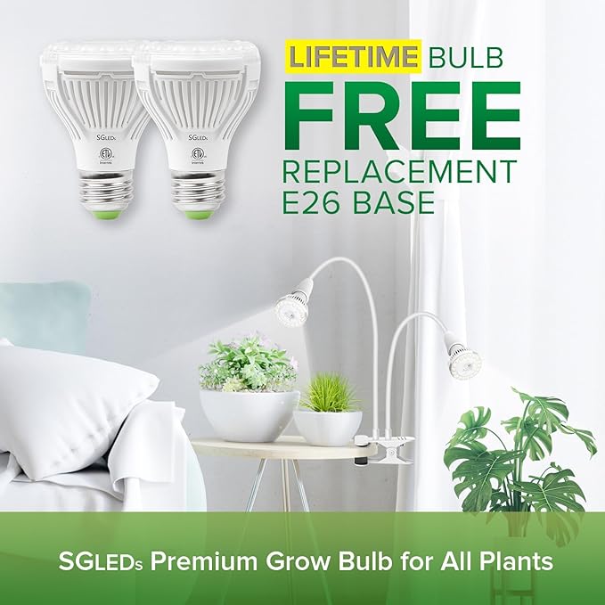 Grow Lights for Indoor Plants, LED 20 W Full Spectrum Bulb Replaceable Plant Light, 300 W Equivalent Clip on Grow Light with Optical Lens for Indoor Growing, Lifetime Free Bulb Replacement