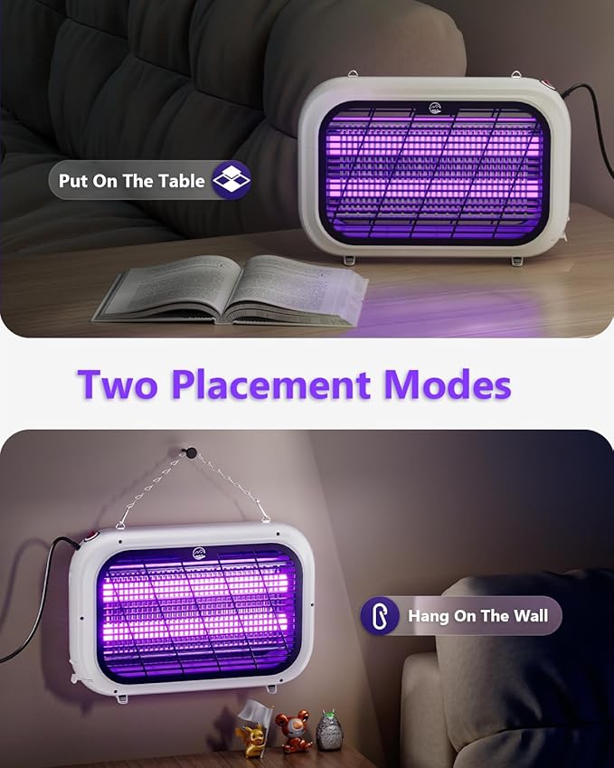 Bug Zapper Indoor, High Voltage Electric Mosquito Zapper, Durable Fly Trap Mosquito Trap, Fly Zapper with Removable Washable Tray for Home Patio Backyard, Including 2 Replacement Bulbs