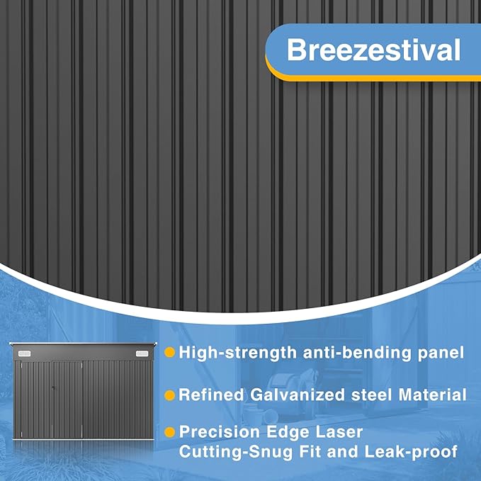 8'x10' Shed Galvanized Steel Storage Sheds with Triple Doors Utility Sheds for Vertical Storage, Dual Lock Lean to Shed with Sloped Roof for Mower, Bike, Garden Tools (Black)