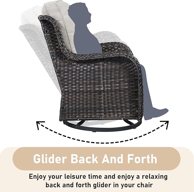 Patio Wicker Chairs Swivel Rocker,3 Pieces Patio Furniture Set with 360 Degree Wicker Swivel Rocking Chairs and Side Table for Garden,Porch,Backyard