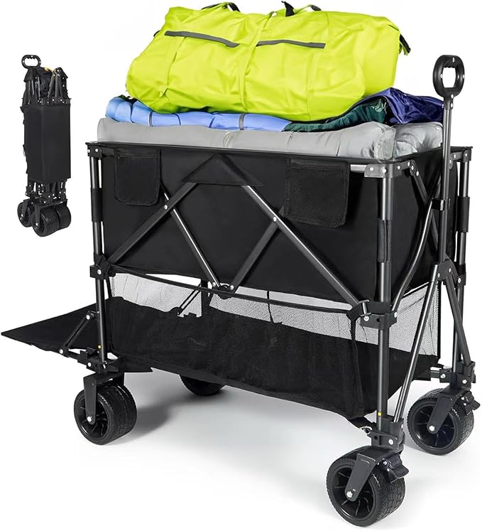 REDCAMP Large Collapsible Double Decker Wagon, 450lbs Heavy Duty 53" L Extra Long Extender Wagon Cart with All-Terrain Big Wheels for Camping, Shopping, Outdoor Sport