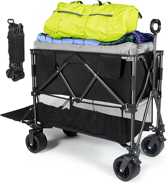 REDCAMP Large Collapsible Double Decker Wagon, 450lbs Heavy Duty 53" L Extra Long Extender Wagon Cart with All-Terrain Big Wheels for Camping, Shopping, Outdoor Sport