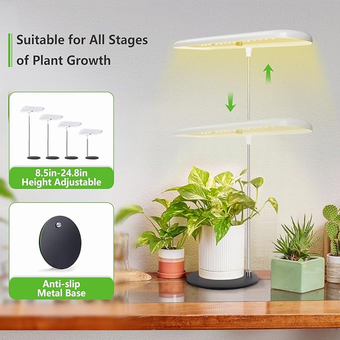 FOXGARDEN Grow Light, Full Spectrum Desktop Grow Lamp with Base, Bright LED Plant Light with Auto On/Off Timer 4/8/12H, 4 Dimmable Brightness, Height Adjustable, Ideal for Indoor Plants