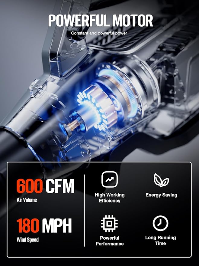 Leaf Blower Cordless, 40V 600CFM &180MPH Electric Leaf Blower with 5.0Ah Battery, Fast Charger and Extension Tube for Blowing Leaves Snow for Yard Garden Lawn Care, Grey