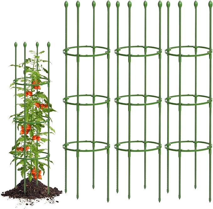 Breeze Touch Tomato Support Cages 3 Pack, Adjustable Tomato Trellis Up to 59 Inch for Garden & Pots, Small Plant Cages, Plant Support for Climbing Vegetables, Flowers, Beans, Cucumber, Peony