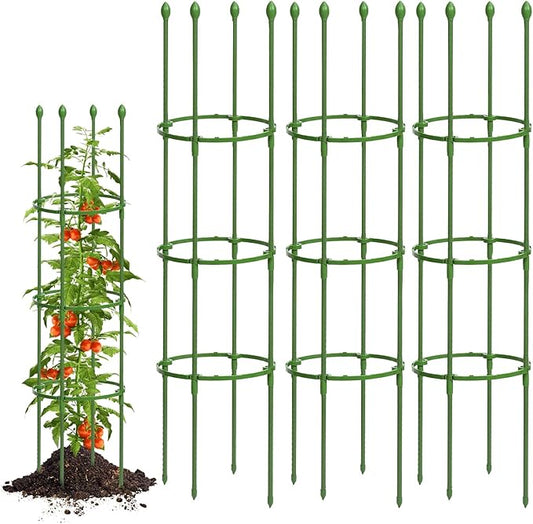 Breeze Touch Tomato Support Cages 3 Pack, Adjustable Tomato Trellis Up to 59 Inch for Garden & Pots, Small Plant Cages, Plant Support for Climbing Vegetables, Flowers, Beans, Cucumber, Peony