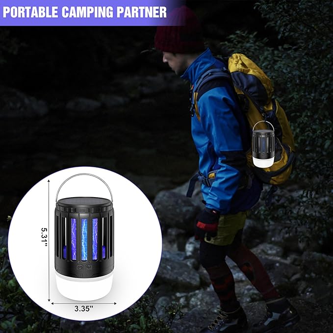 2 Pack Solar Bug Zappers Outdoor, 3 in 1 Mosquito Zapper Killer USB Rechargeable Camping Light, Waterproof Portable Gnats Flying Trap for Outdoor & Indoor