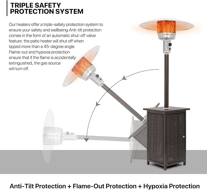 MoNiBloom 48000 BTU Propane Patio Heater with Stainless Steel Burner Outdoor Patio Heater for Commercial Use, Residential, Garden, Backyard, Porch, Deck, Balcony (Brown)
