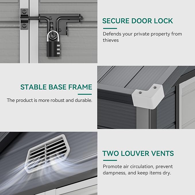 YITAHOME 8x6.2FT Outdoor Storage Shed w/o Floor, All-Weather Plastic Shed with Lockable Doors, Window & Vents, Plastic Tool Shed for Backyard, Patio, Poolside, Lawn, Gray