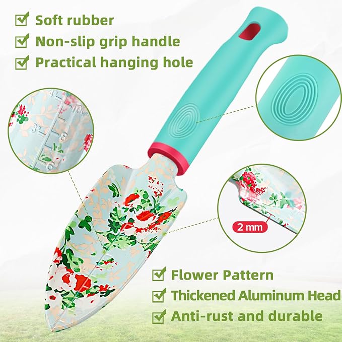 Garden Tools Set, JUMPHIGH 10 PCS Heavy Duty Gardening Tools Includes Hand Trowel Rake Weeder Pruner, Gardening Gifts for Women, Garden Kit with Tote Bag, Apron, Gloves, Kneeling Pad