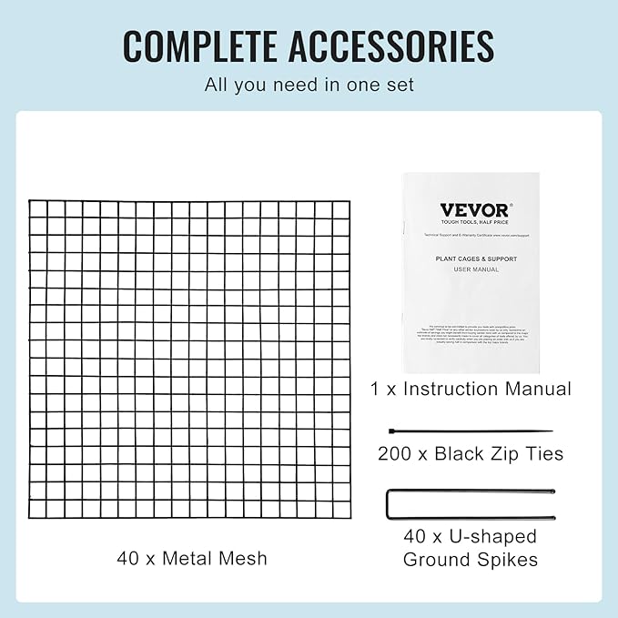 VEVOR 10 Pack Plant Protectors from Animals, 12'' x 12'' Chicken Wire Plant Protector, Plant Cages for Outdoor Plants, Flowers & Vegetables, Keeps Bunny Chicken Squirrels Out, 40pcs Metal Mesh