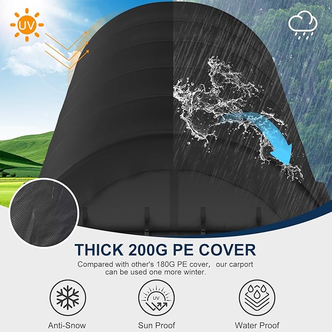 Carport 12 x 20 Portable Upgrade Thick Fabric Heavy Duty Outdoor Storage Garage Shelter Round Steel Metal Carports with 2 Roll up Suit for Tools, Car