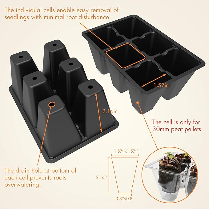 Gardzen 10 Pack Seed Starting Tray, Plant Germination Trays, Seed Starter Kit with Adjustable Humidity Vented Dome, Plant Growing Kit 6.6" x 4.5", Total 120-Cell, Black