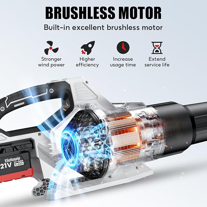 Leaf Blower,Powerful Electric Leaf Blower Cordless,650CFM/170MPH,4 Speed Modes,with 2 * 5.0Ah 21V Batteries and Charger,2*Replacement Nozzle for Lawn Care, Blowing Leaves, Dust, Snow, Gravel Patio