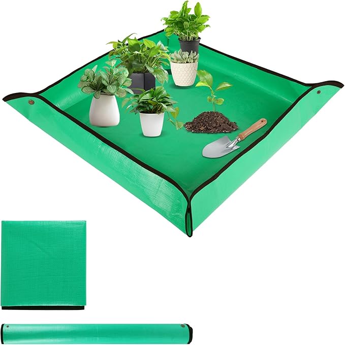 Repotting Mat for Indoor Plant Transplanting - 39.5 x 39.5 Planting Mat Soil Mess Control, Portable Succulent Planting Potting Tray Waterproof Gardening Tools (Pale Green)
