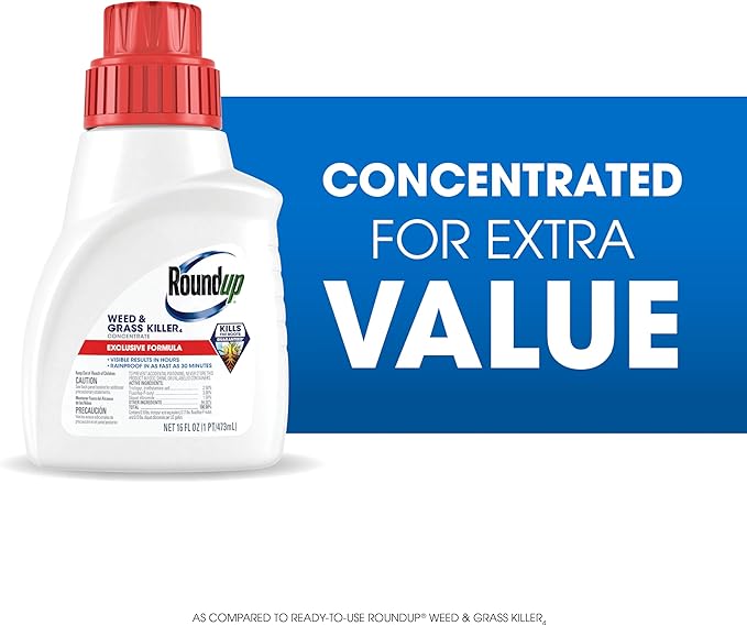 Roundup Weed & Grass Killer₄ Concentrate, Use in and Around Flower Beds, Walkways and Other Areas of Your Yard, 16 fl. oz.