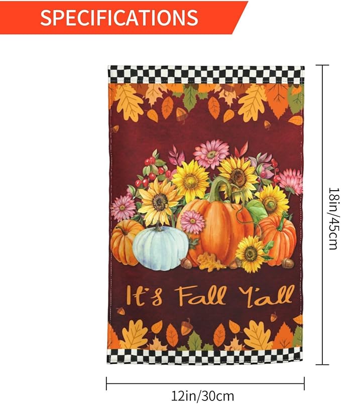 Fall Pumpkin Sunflower Daisy Pine Cones Autum Garden Flag Welcome Party Outdoor Outside Decorations Picks Home House Garden Yard Decor 12x18 Inch