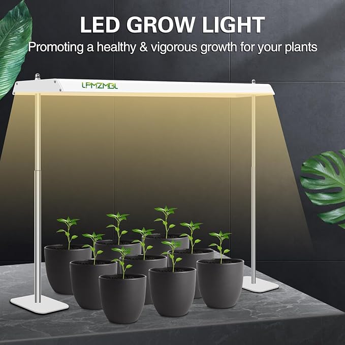 LED Grow Lights for Seed Starting with Stand, 2ft 60W Full Spectrum Seedling Lights Grow Lights for Indoor Plants, 4/8/12H Timer and 10 Dimming Levels, Height Adjustable and Energy Efficient