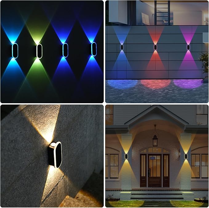 10 Pack Solar Fence Lights-RGBW Solar Powered Fence Wall Lights Waterproof 8-Color Changing Dual Lens Up/Down Lighting Wall Lights for Outdoor/Patio/Porch/Pool Cage