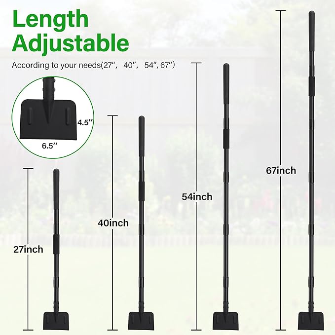 Garden Shovel, Heavy Duty Ice Scraper Long Handle 67", Spade Snow Shovel Weed Remover Gardening Tool for Weeding, Ice Removal, Ground Cleaning and Cutting Through Soil, Walkway Driveway