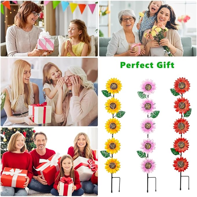 Solar Garden Stakes Lights,3 Pack Metal Sunflowers for Outside,Waterproof Solar Decorative Garden Stakes,Metal Spring Yard Art Decor Lights for Patio Pathway Backyard Porch Lawn(22.6 * 4.7IN)