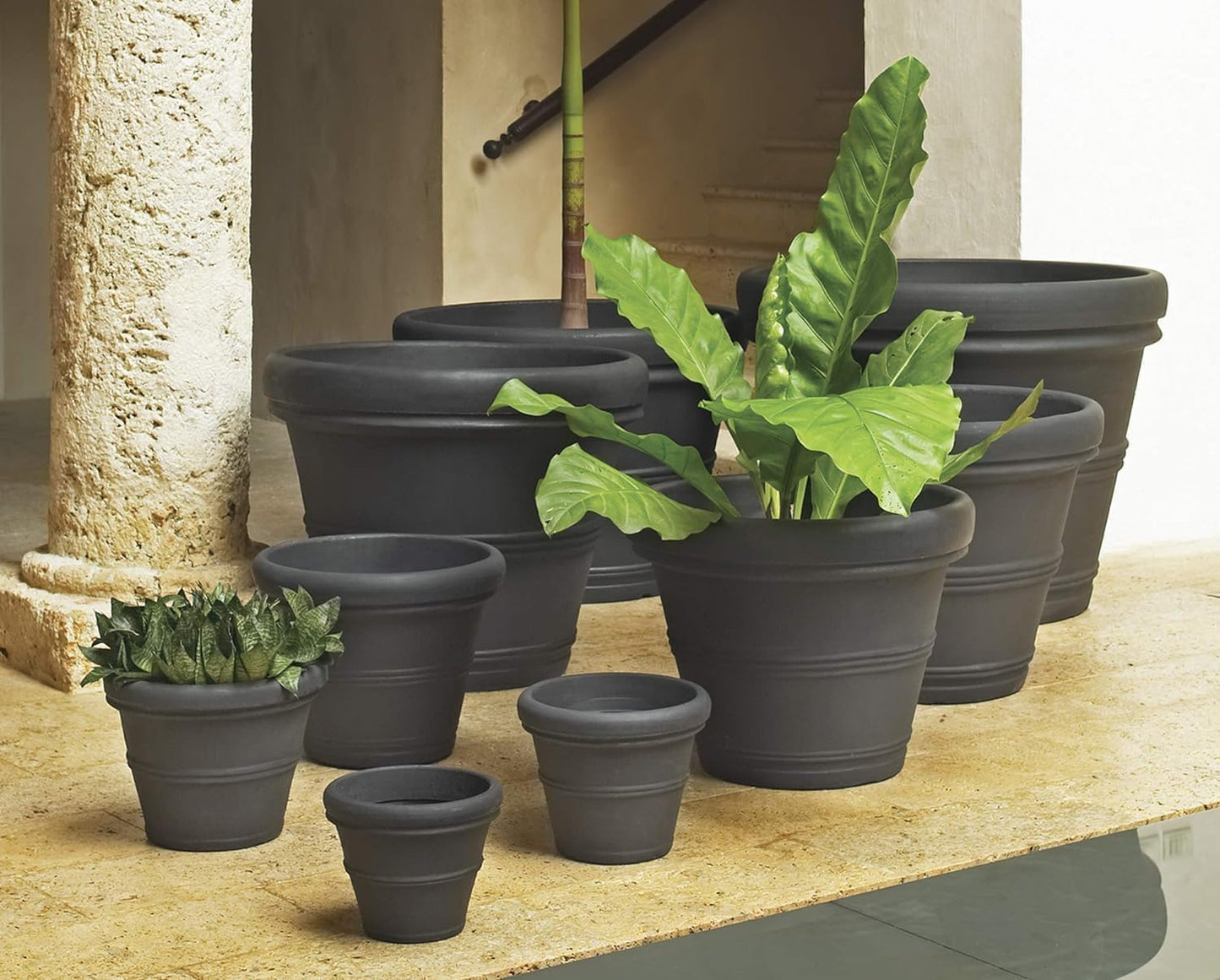 Crescent Garden Brunello Classic Rolled Rim Planter Pot, Indoor/Outdoor Weather-Safe Round Plant Pot, Small Plastic Houseplant Pot - 12'' W (Rust)