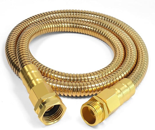Short Metal Garden Hose 3 ft – 304 Stainless Steel Water Hose Leader, Flexible Hose Extension, Small Lightweight Hose Extender,No Kink Outdoor Hose (Gold,3 ft)