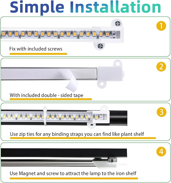 LED Plant Growing lamp, 3000K Full Spectrum Grow Light Strips for Indoor Plants with 3/9/12H Timer & 10 Dimmable Levels, Led Growth Light for Green House Hydroponics Succulent 13In 4Head
