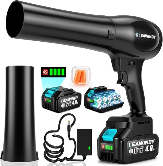Cordless Leaf Blowers with 2 X 4.0Ah Batteries and Charger, 800000RPM Handheld Leaf Blower & 6 Speed Mode, Lightweight Mini Turbo Jet Blower, Rechargeable Leaf Blower for Lawn Care, Patio, Car, Drying