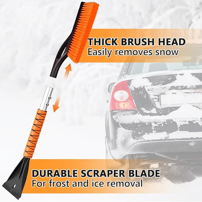 27" Snow Brush and Ice Scraper for Car Windshield - Heavy Duty Detachable Snow Removal Tool with Ergonomic Foam Grip for Cars, Trucks and SUVs