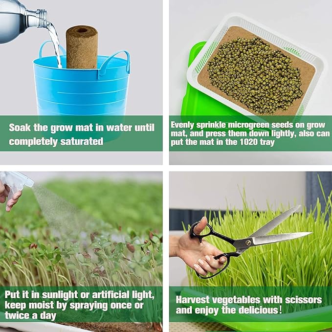 Halatool 5Pads Jute Grow Mat,Natural Hemp Mats for Growing Microgreens,10" X 10" Hydroponic Grow Pads for 1010 Micro Greens Growing Trays,Indoor Sprouting kit for Wheatgrass Sprouts